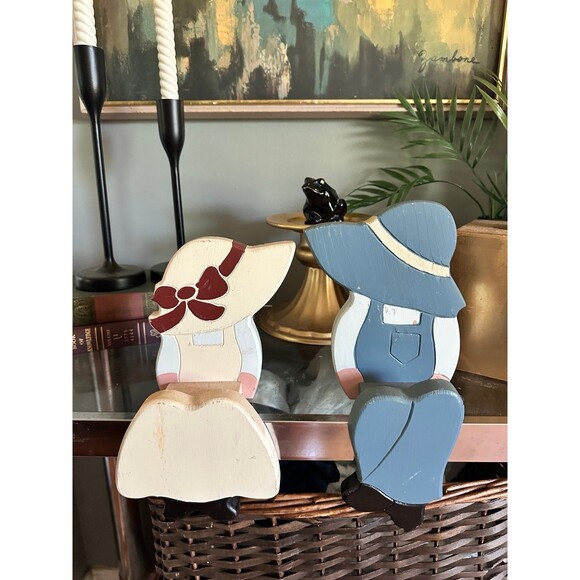 Vintage Rare Handmade Shelf Sitters Boy and Girl figurines - Picture 1 of 7